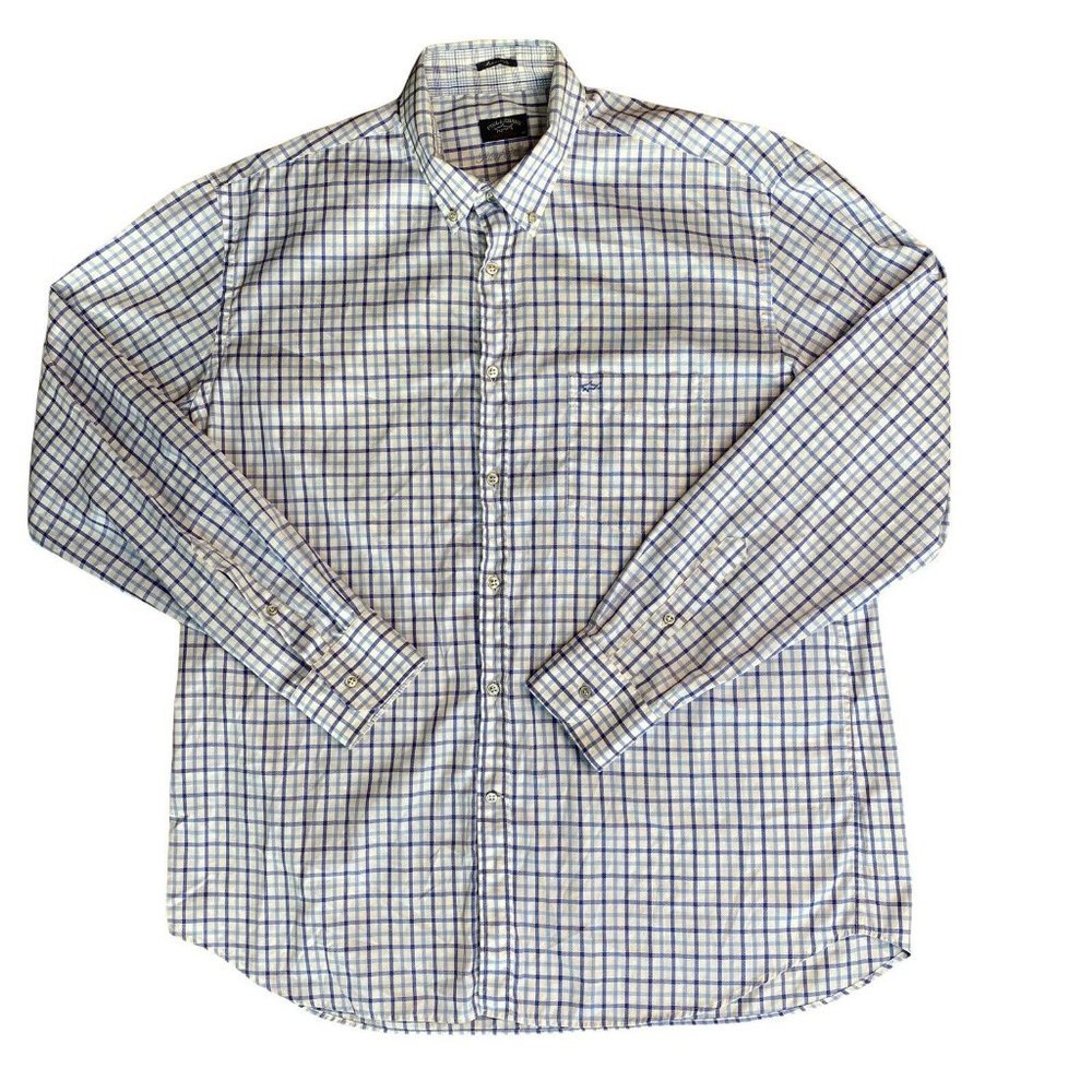 PAUL & SHARK Yachting Long Sleeve Shirt Mens 44 XL Silver Collection Check EUC